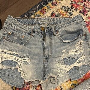 American Eagle Outfitters Light Blue Distressed Jean Shorts